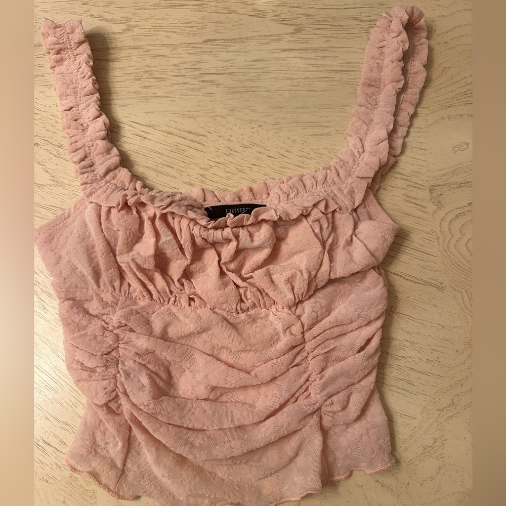 Forever 21 Pink Ruched Sleeveless Crop Top